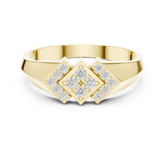 Classic Men's Triple Diamond Cluster Ring, Contemporary Signet Band, Fine Jewelry