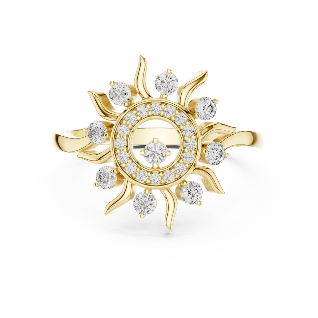 Luxury Women's Diamond Sun Ring, Radiant Sunbeam Design, Fine Jewelry Gift for Her.