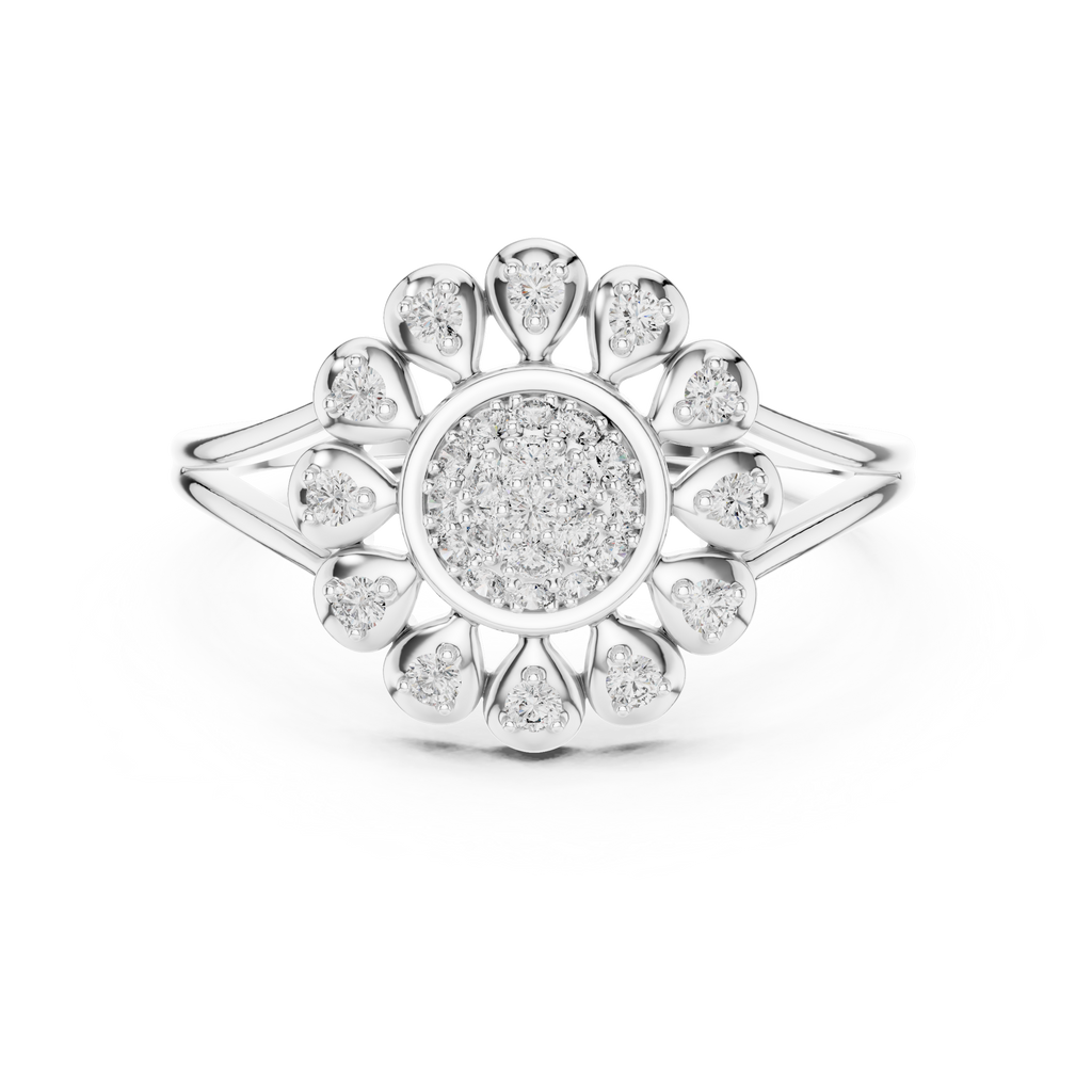 Diamond Daisy Halo Ring for Women, Nature Inspired Fine Jewelry, Birthday Gift