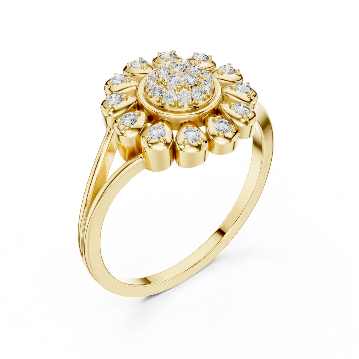 Diamond Daisy Halo Ring for Women, Nature Inspired Fine Jewelry, Birthday Gift