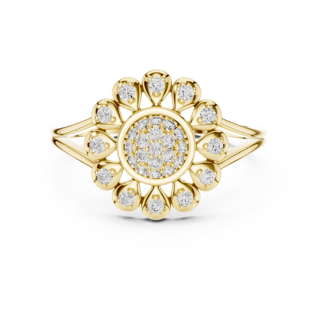 Diamond Daisy Halo Ring for Women, Nature Inspired Fine Jewelry, Birthday Gift