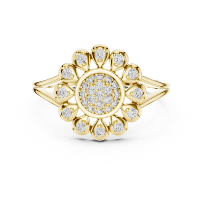 Diamond Daisy Halo Ring for Women, Nature Inspired Fine Jewelry, Birthday Gift