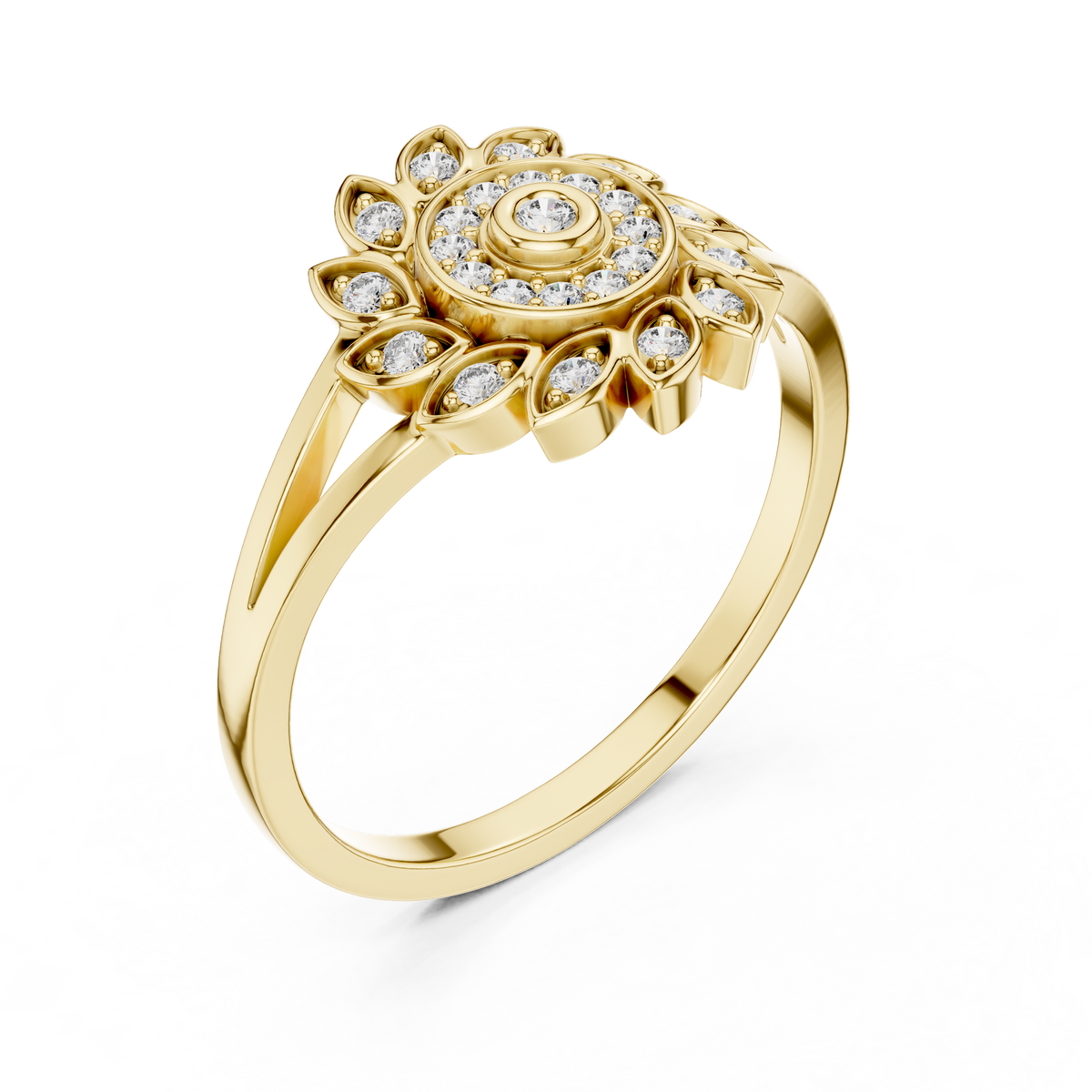 Luxury Diamond Floral Medallion Ring for Women, Elegant Statement Jewelry Gift
