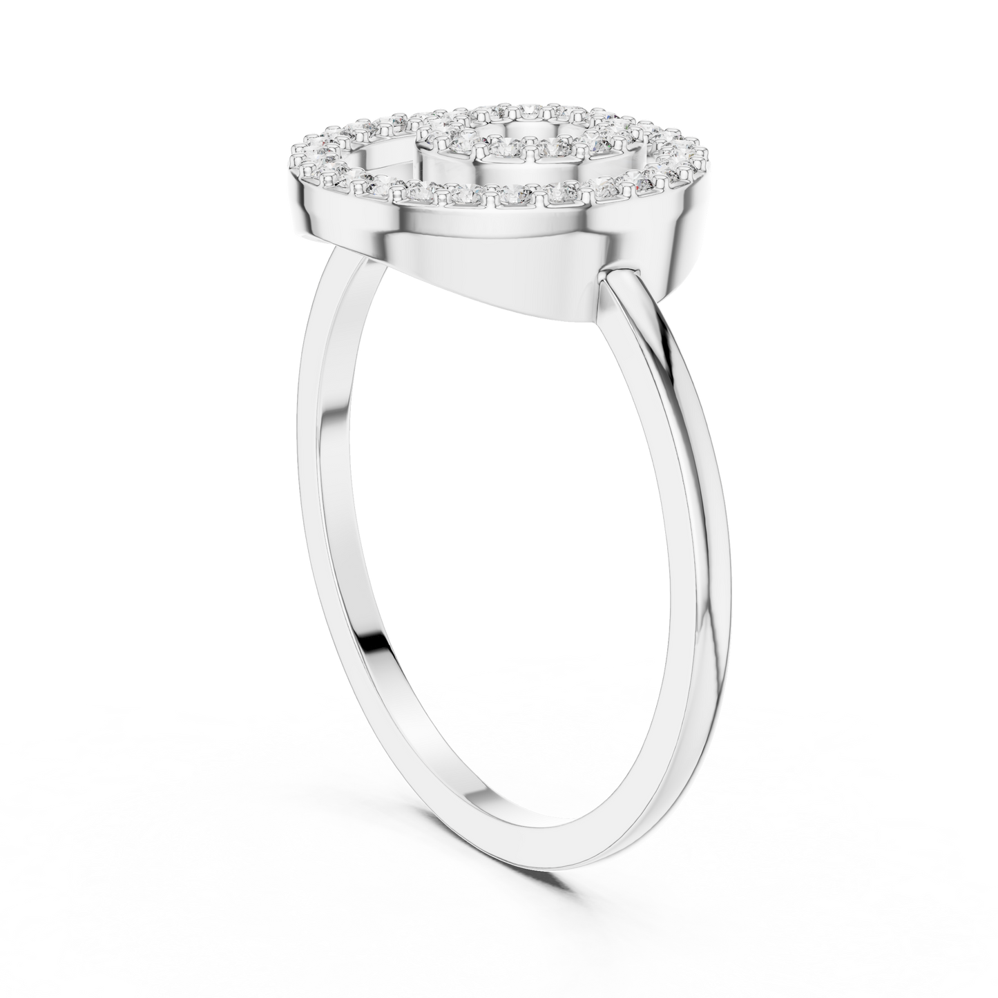 Women's Double Round Halo Diamond Ring, Minimalist Circle Statement Jewelry