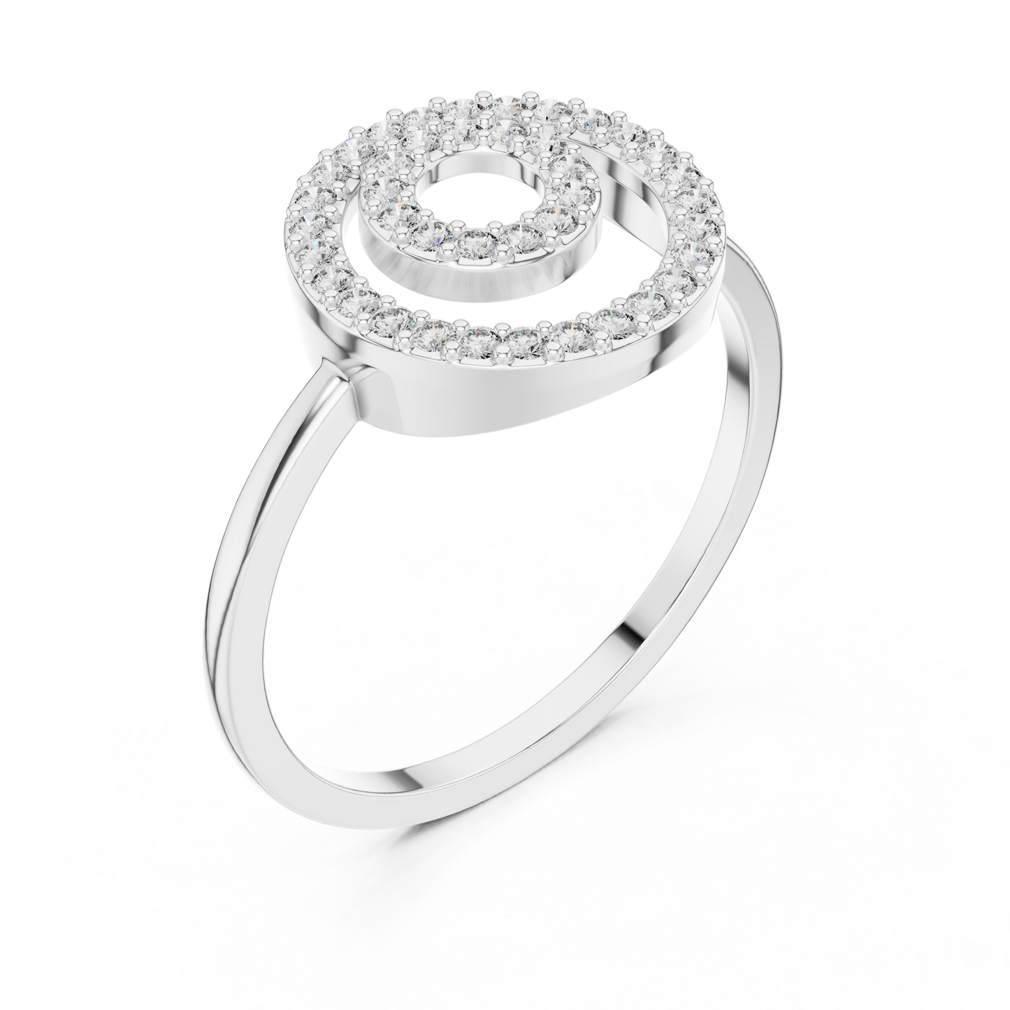 Women's Double Round Halo Diamond Ring, Minimalist Circle Statement Jewelry