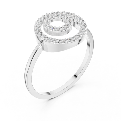 Women's Double Round Halo Diamond Ring, Minimalist Circle Statement Jewelry