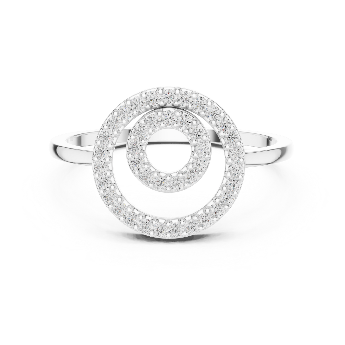 Women's Double Round Halo Diamond Ring, Minimalist Circle Statement Jewelry