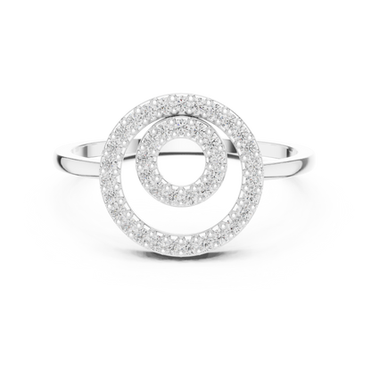 Women's Double Round Halo Diamond Ring, Minimalist Circle Statement Jewelry