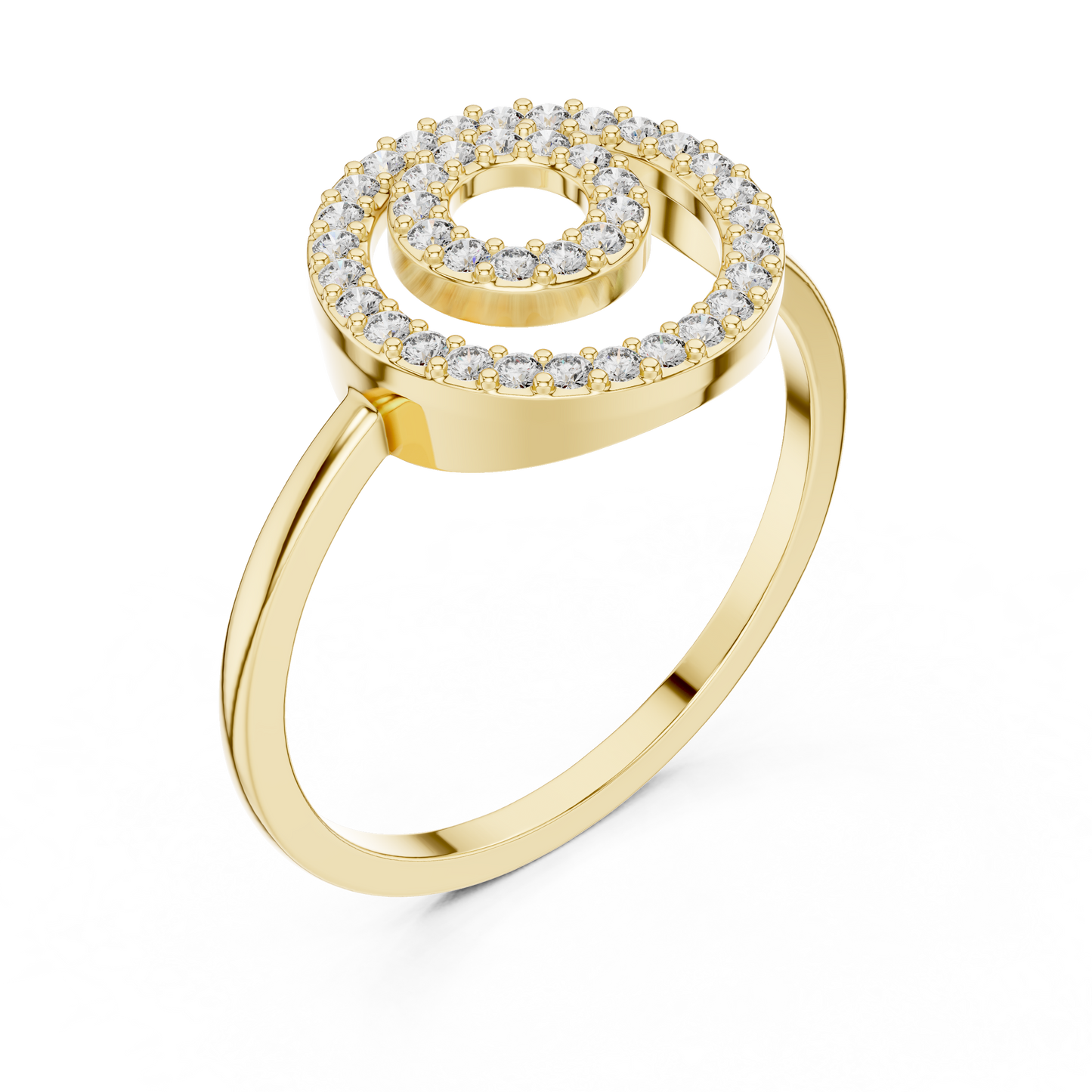 Women's Double Round Halo Diamond Ring, Minimalist Circle Statement Jewelry