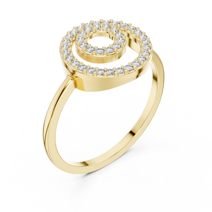 Women's Double Round Halo Diamond Ring, Minimalist Circle Statement Jewelry