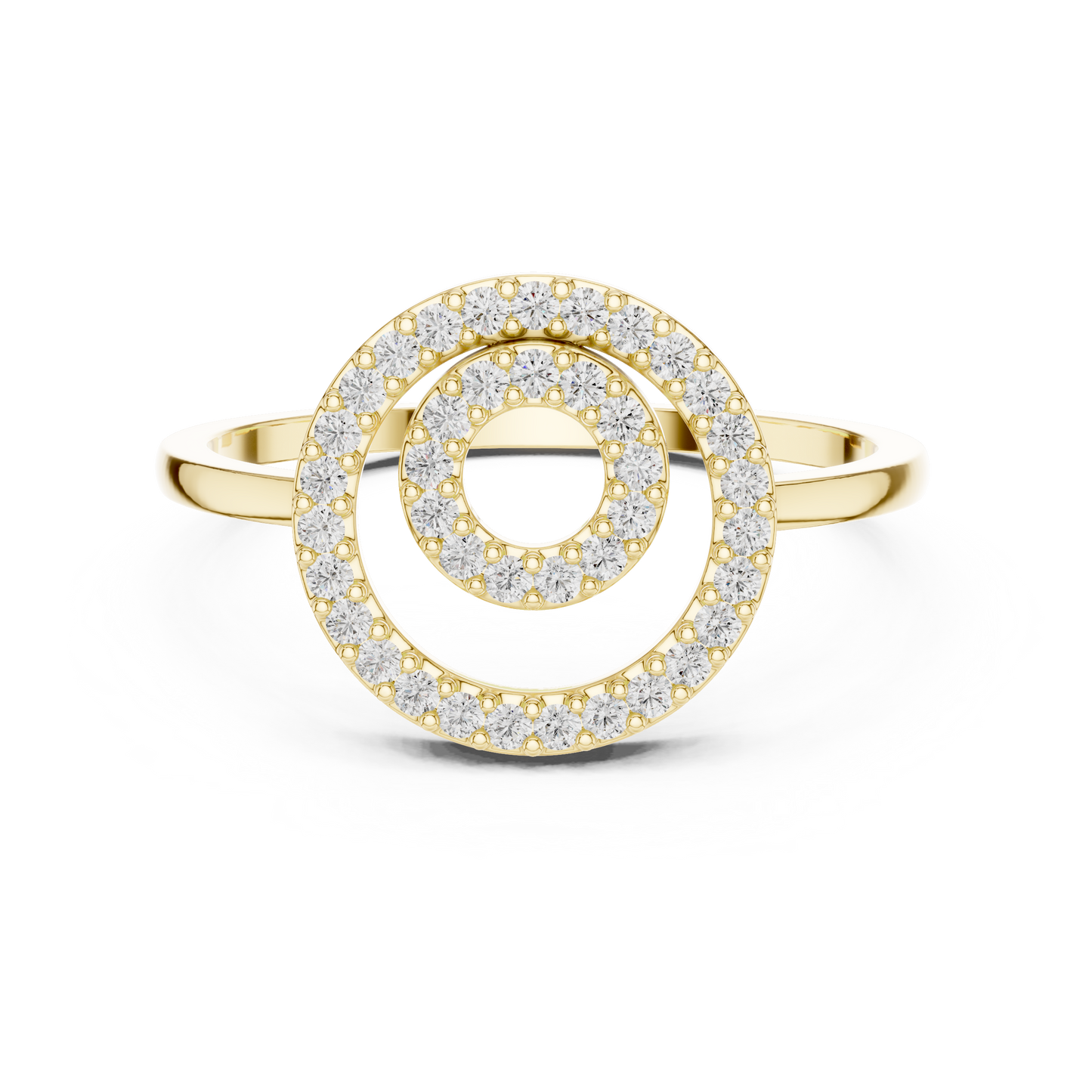 Women's Double Round Halo Diamond Ring, Minimalist Circle Statement Jewelry