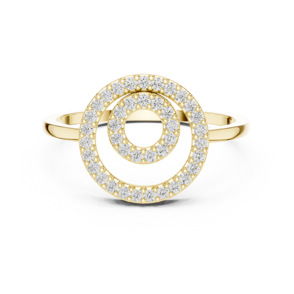 Women's Double Round Halo Diamond Ring, Minimalist Circle Statement Jewelry