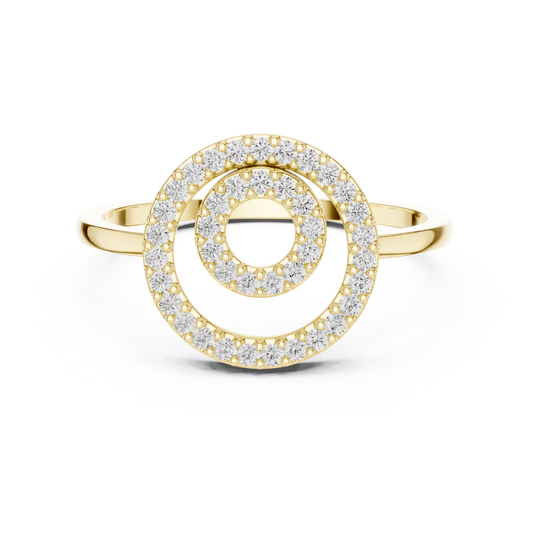 Women's Double Round Halo Diamond Ring, Minimalist Circle Statement Jewelry