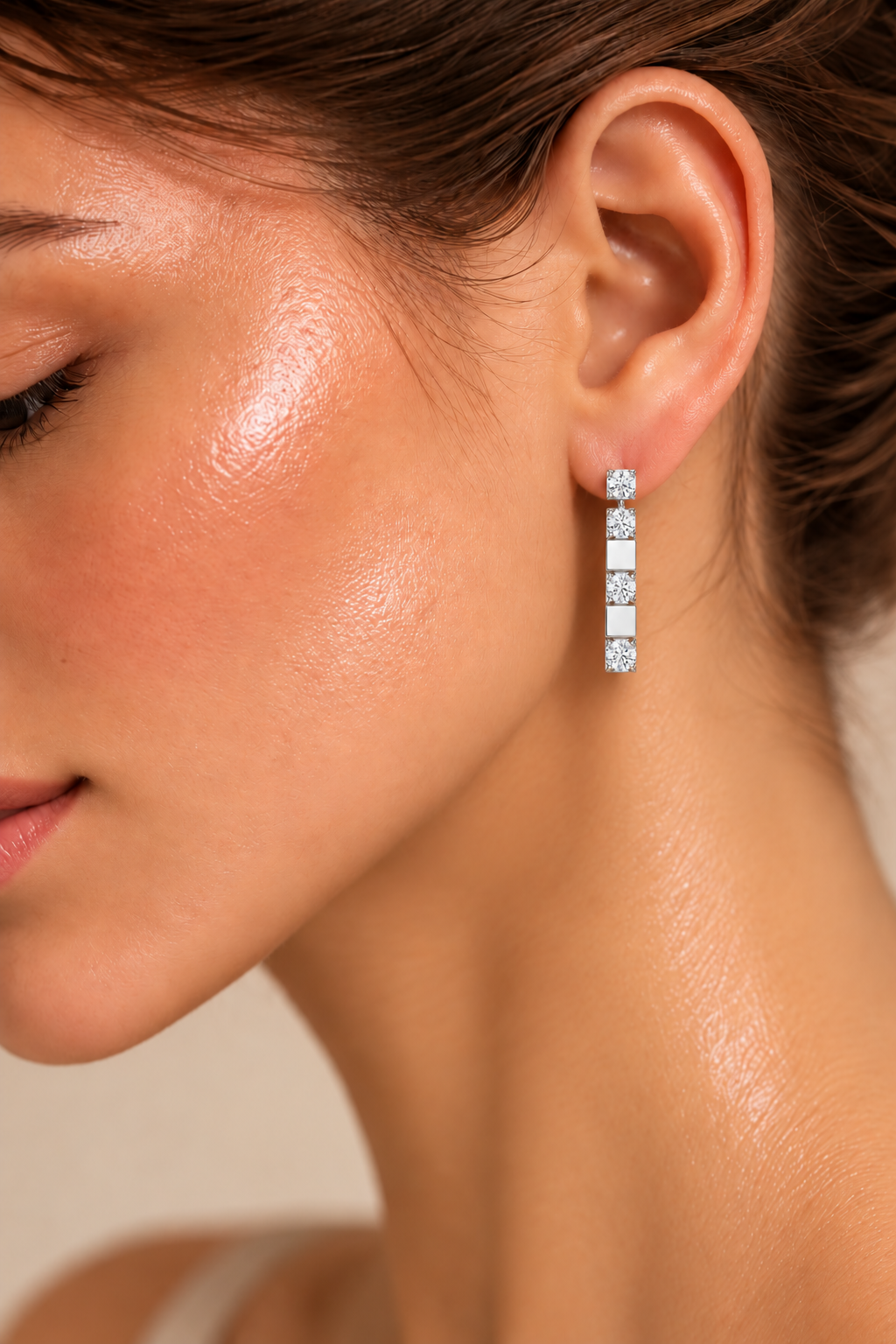 Elvara Geometric Lab Grown Diamond Bar Drop Earrings.