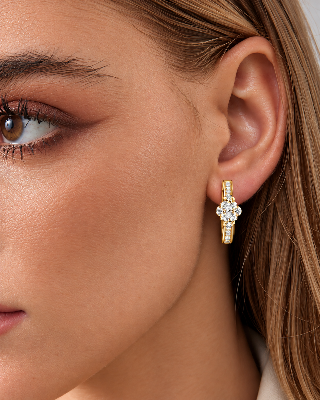 Cavielle Floral Cluster Lab Grown Diamond Hoop Earrings