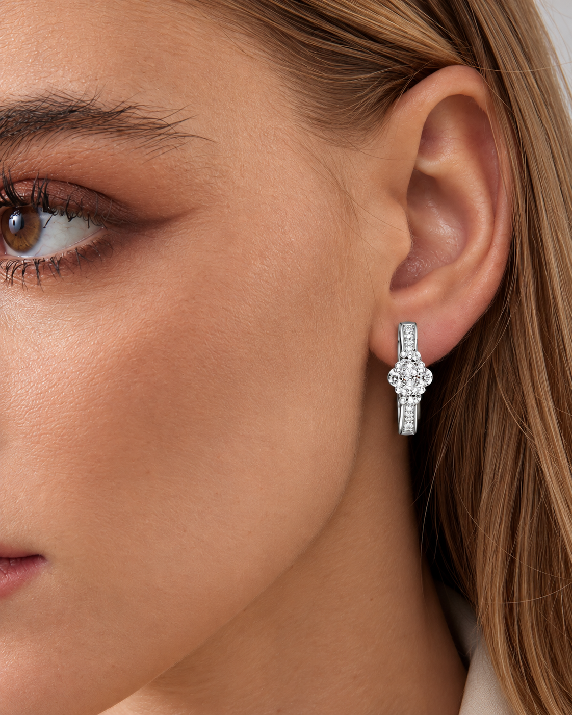 Cavielle Floral Cluster Lab Grown Diamond Hoop Earrings