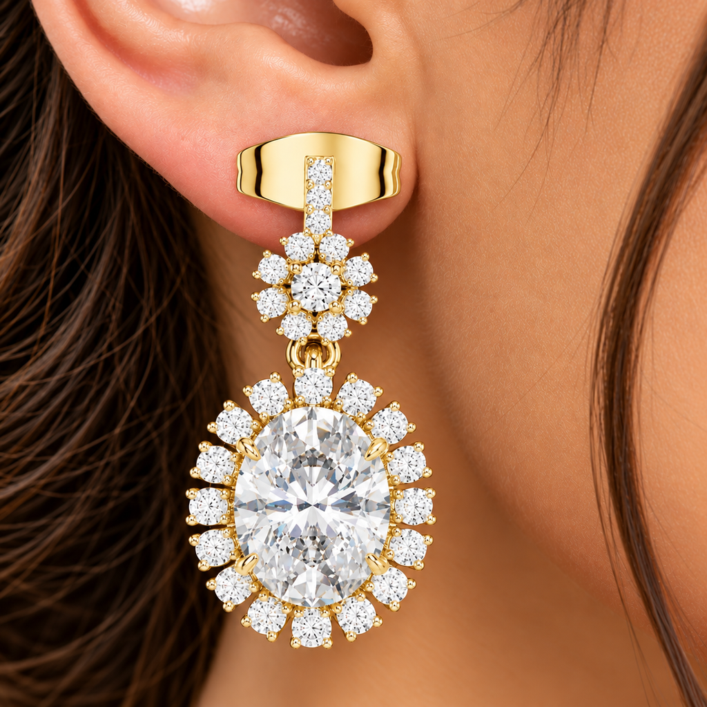 Celestine Bloom Oval Lab-Grown Diamond Drop Earrings