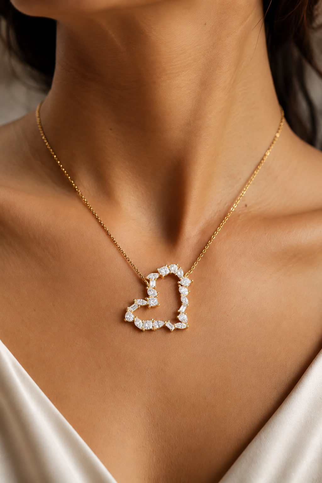 Amoraya Multi Shape Open Heart Lab Grown Diamond Pendant Necklace