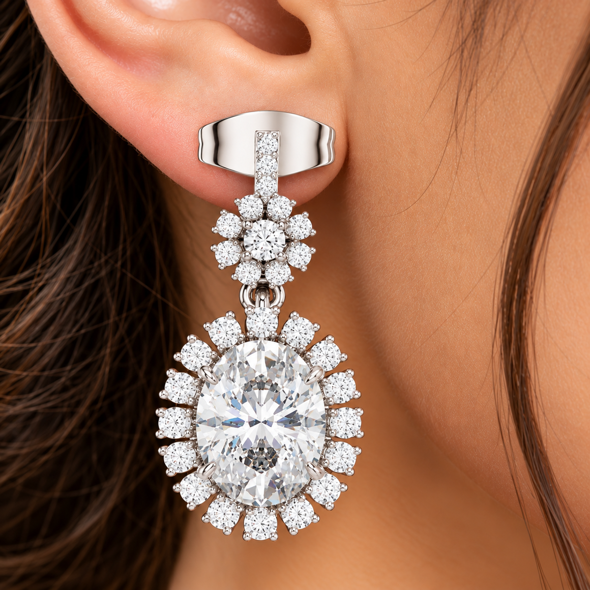 Celestine Bloom Oval Lab-Grown Diamond Drop Earrings