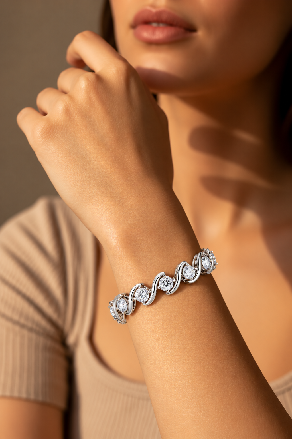Wavelara Wave Ribbon Round Lab Grown Diamond Tennis Bracelet