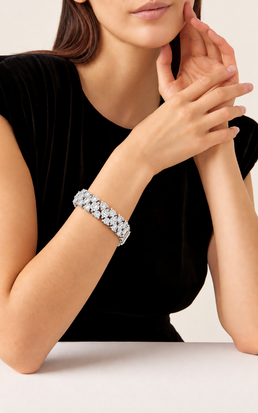 Chevrelle Staggered Two Row Round Lab Grown Diamond Tennis Bracelet