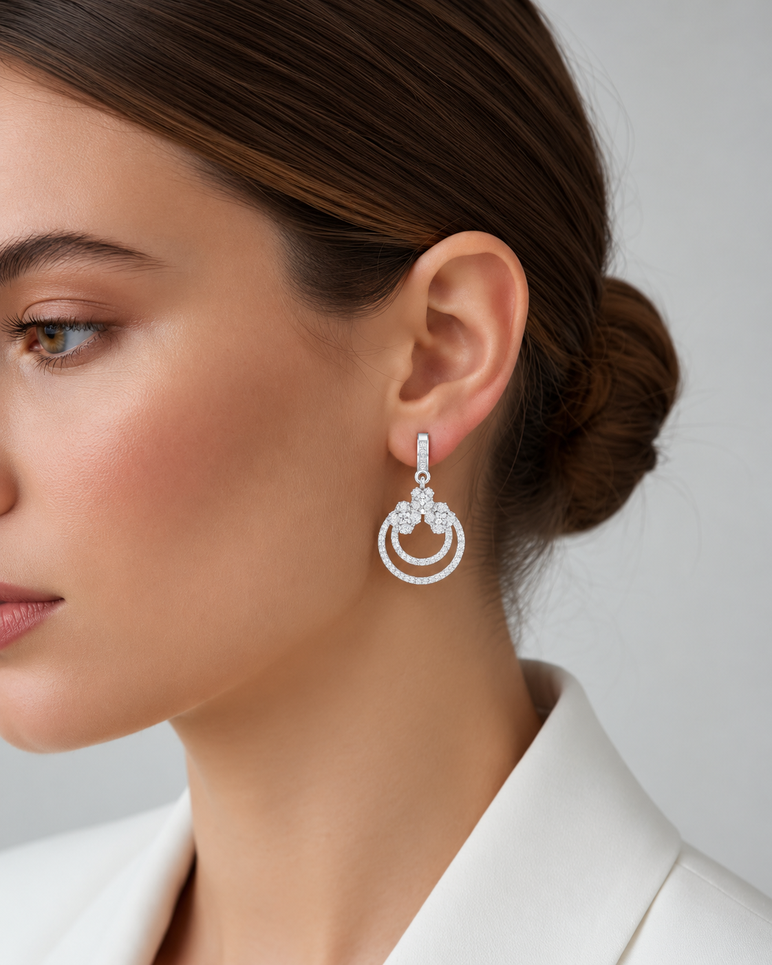 Elowira Double Circle Lab Grown Diamond Drop Earrings