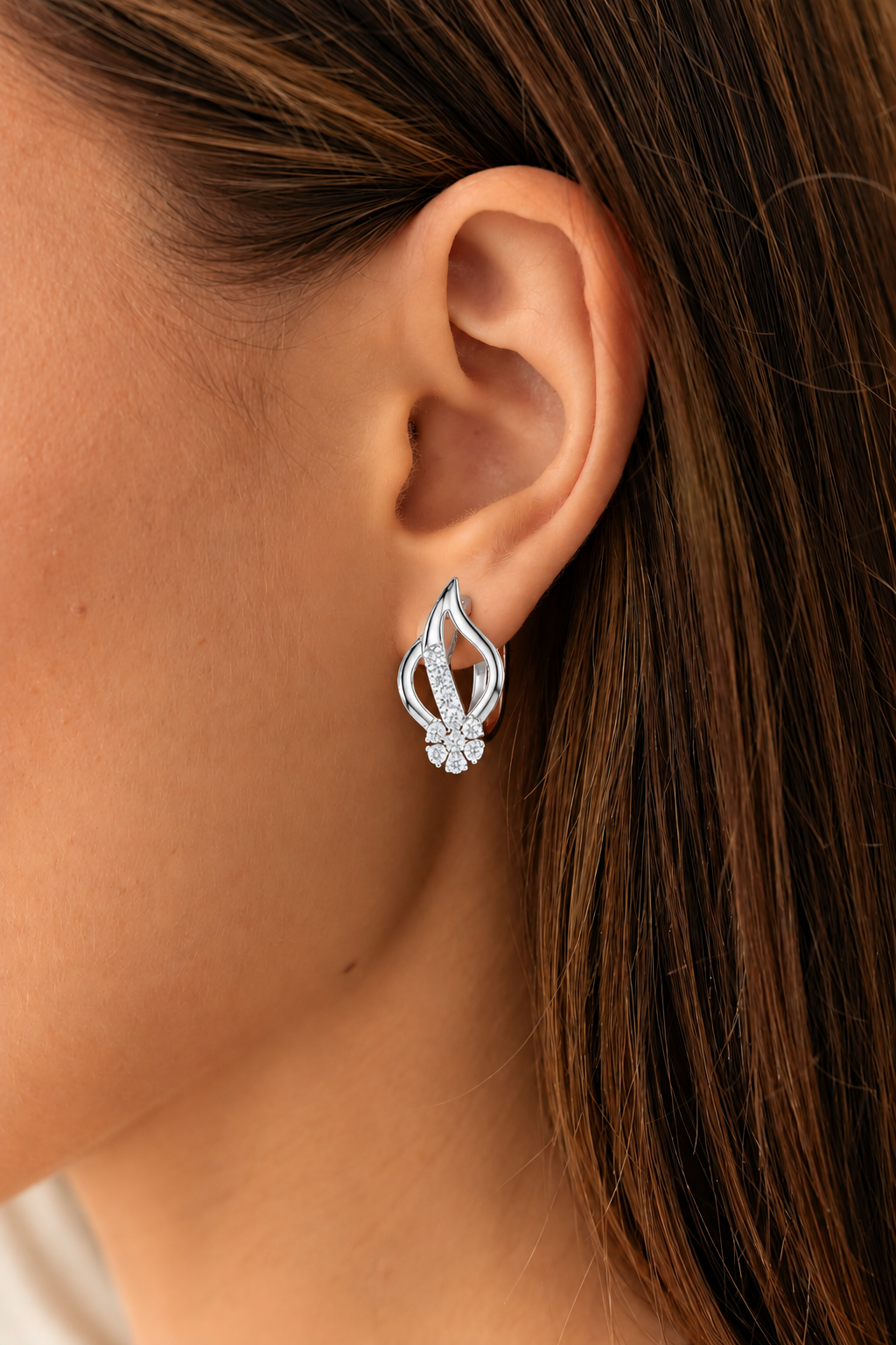 Diyelle Open Flame Pavé Bar and Seven Stone Flower Lab Grown Diamond Earrings