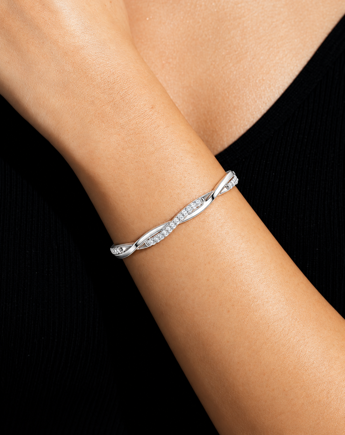 Twilara Twist Crossover Lab Grown Diamond Bangle Bracelet