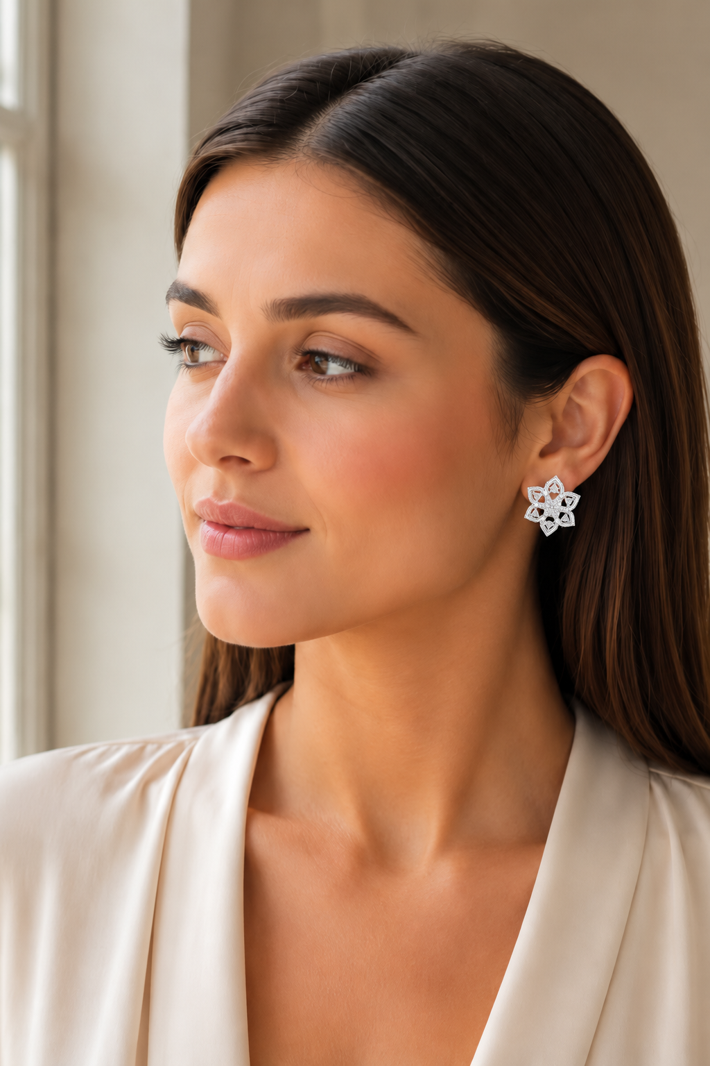 Mandelle Open Petal Star Flower Cluster Lab Grown Diamond Earrings