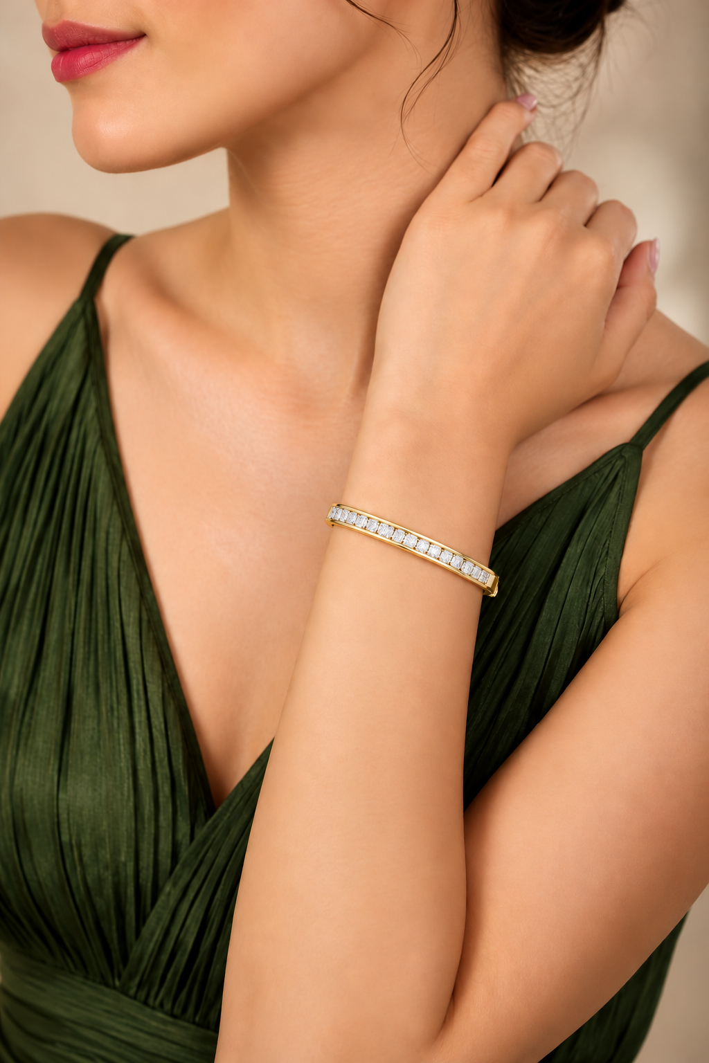 Glacielle Channel Set Round Lab Grown Diamond Hinged Bangle Bracelet