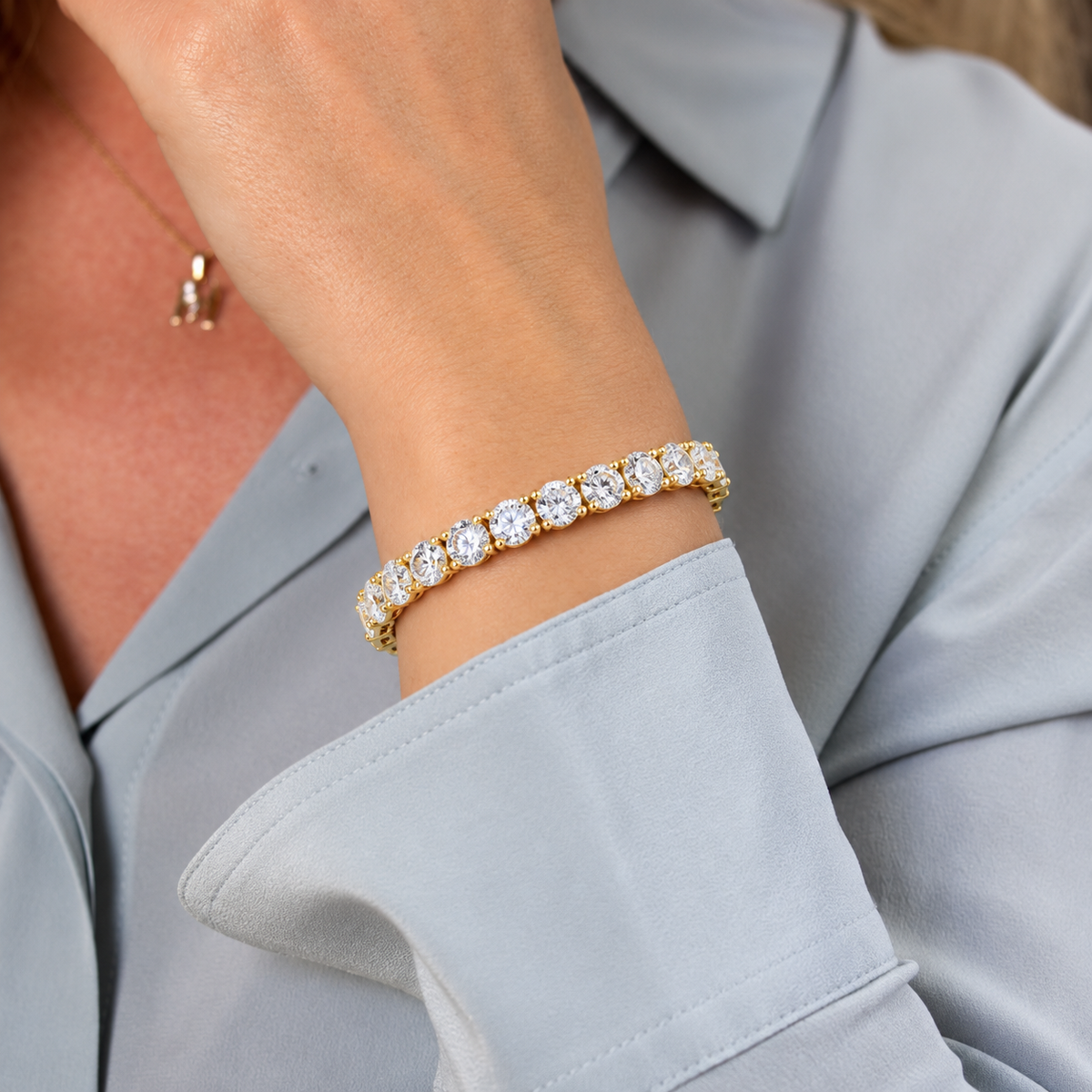 Classelle Single Row Round Brilliant Four Prong Lab Grown Diamond Tennis Bracelet