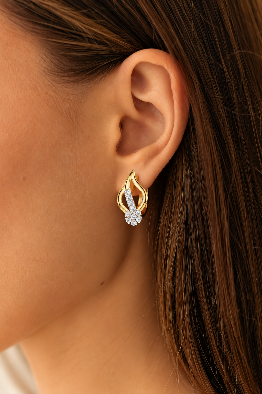 Diyelle Open Flame Pavé Bar and Seven Stone Flower Lab Grown Diamond Earrings