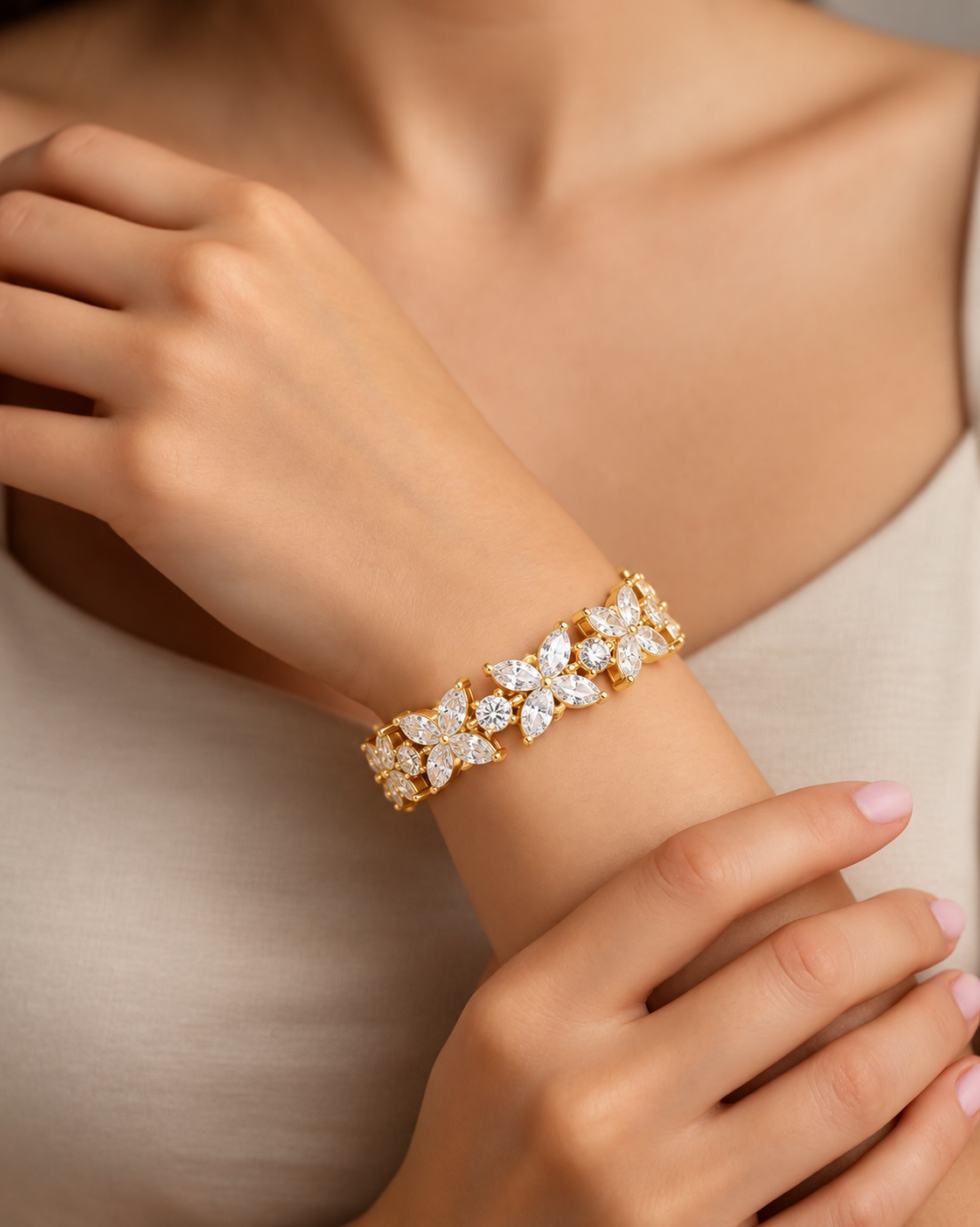 Floravelle Four-Petal Marquise Flower Lab Grown Diamond Bracelet