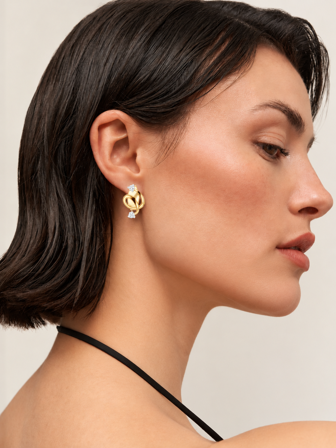 Vinelle Curling Ribbon Loop Two Diamond Accent Lab Grown Diamond Earrings