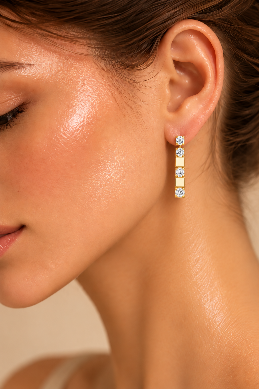 Elvara Geometric Lab Grown Diamond Bar Drop Earrings.