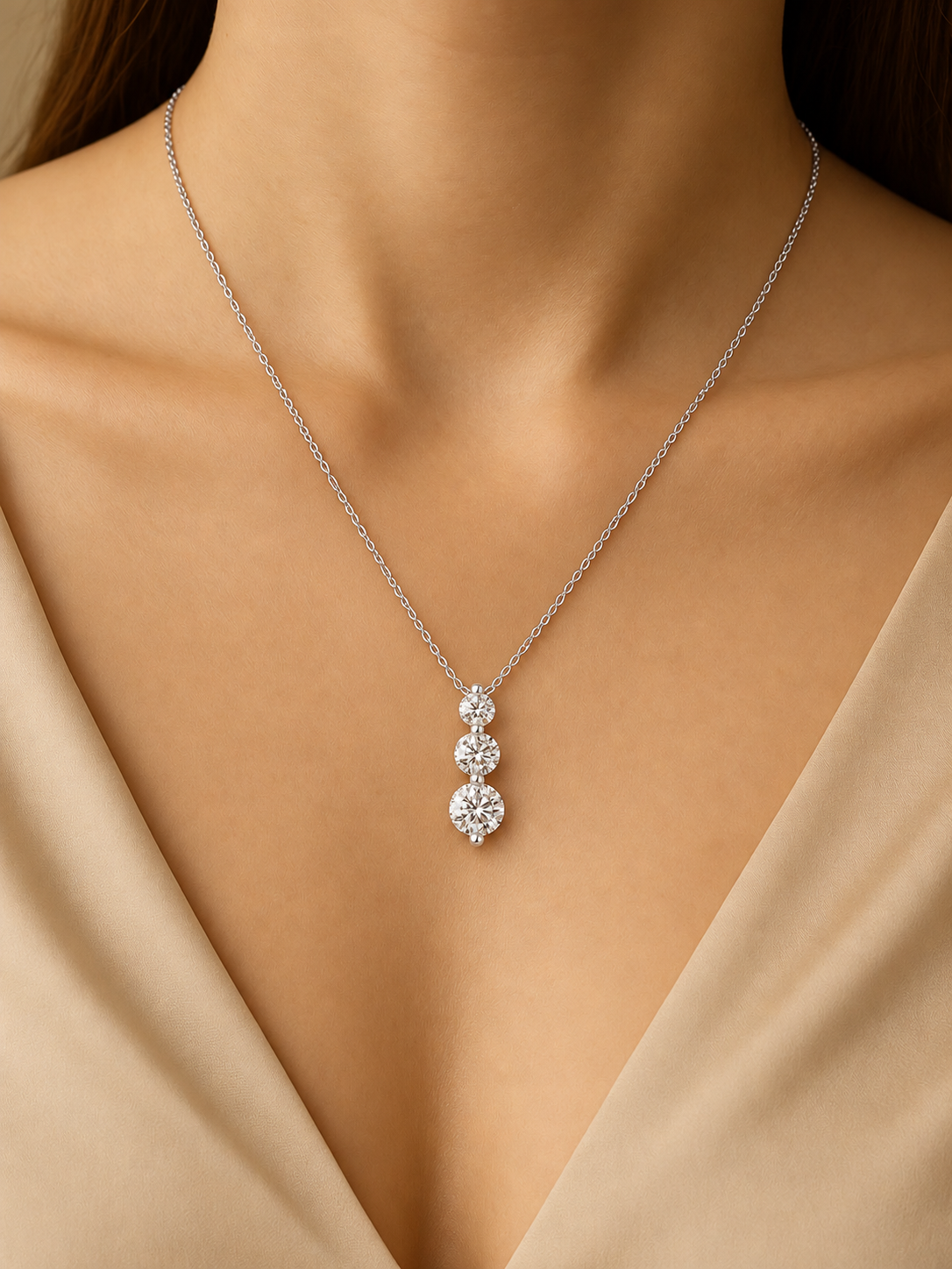 Noralis Past Present Future Graduated Three Stone Lab Grown Diamond Drop Pendant