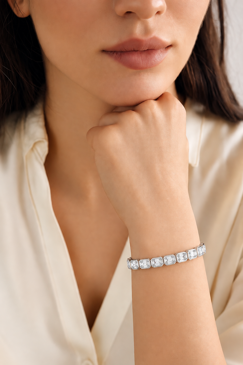 Bezelline Emerald Cut Bezel Set Lab Grown Diamond Tennis Bracelet