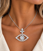 Ilvara Floral Evil Eye Lab Grown Diamond Pendant Necklace