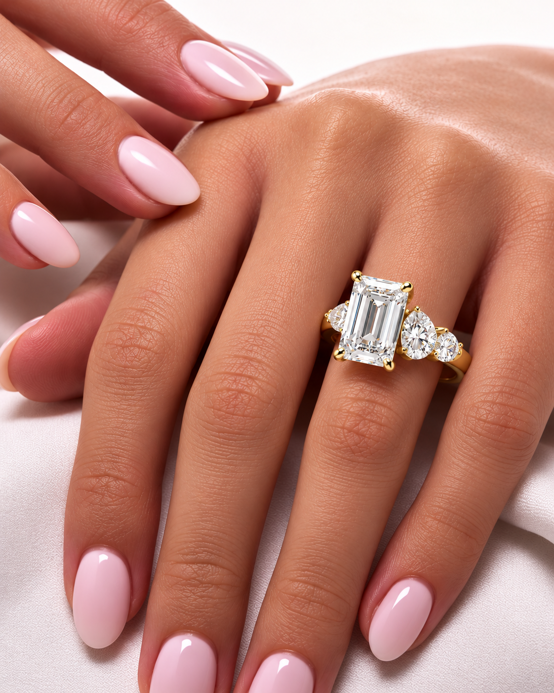 Emerald Poise Lab Grown Diamond Three-Stone Engagement Ring