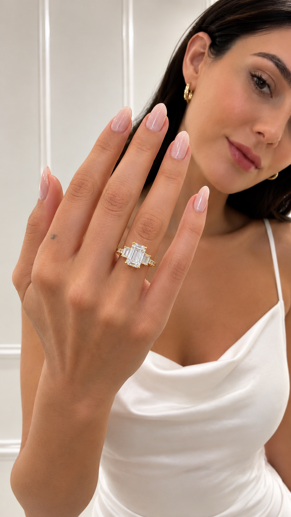 Virellia Emerald Trilogy Lab Grown Diamond Engagement Ring.