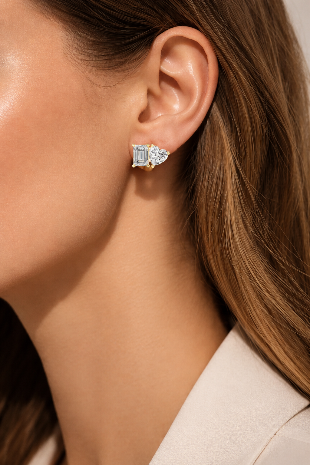 Elaris Emerald & Heart Lab Grown Diamond Stud Earrings