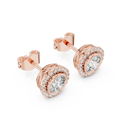 Double Halo Round Cut Diamond Stud Earrings