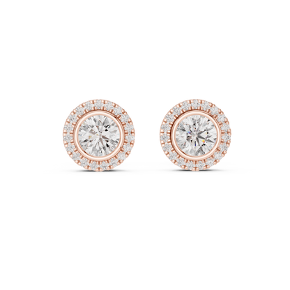 Double Halo Round Cut Diamond Stud Earrings