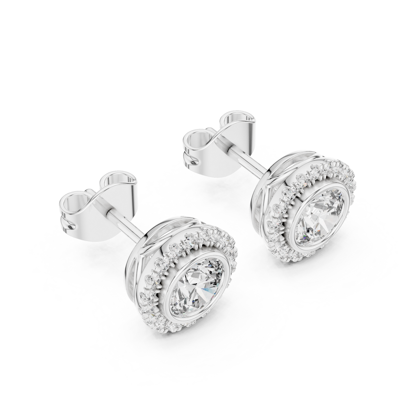 Double Halo Round Cut Diamond Stud Earrings