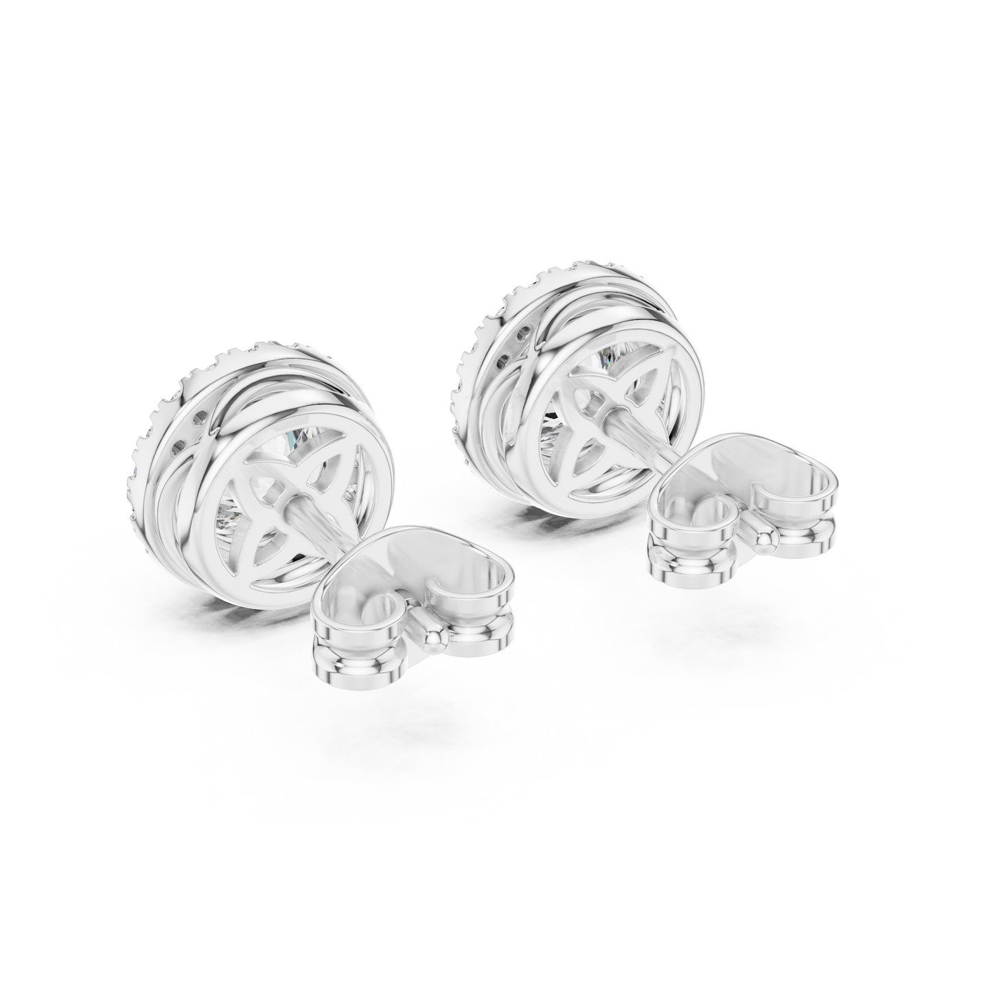 Double Halo Round Cut Diamond Stud Earrings