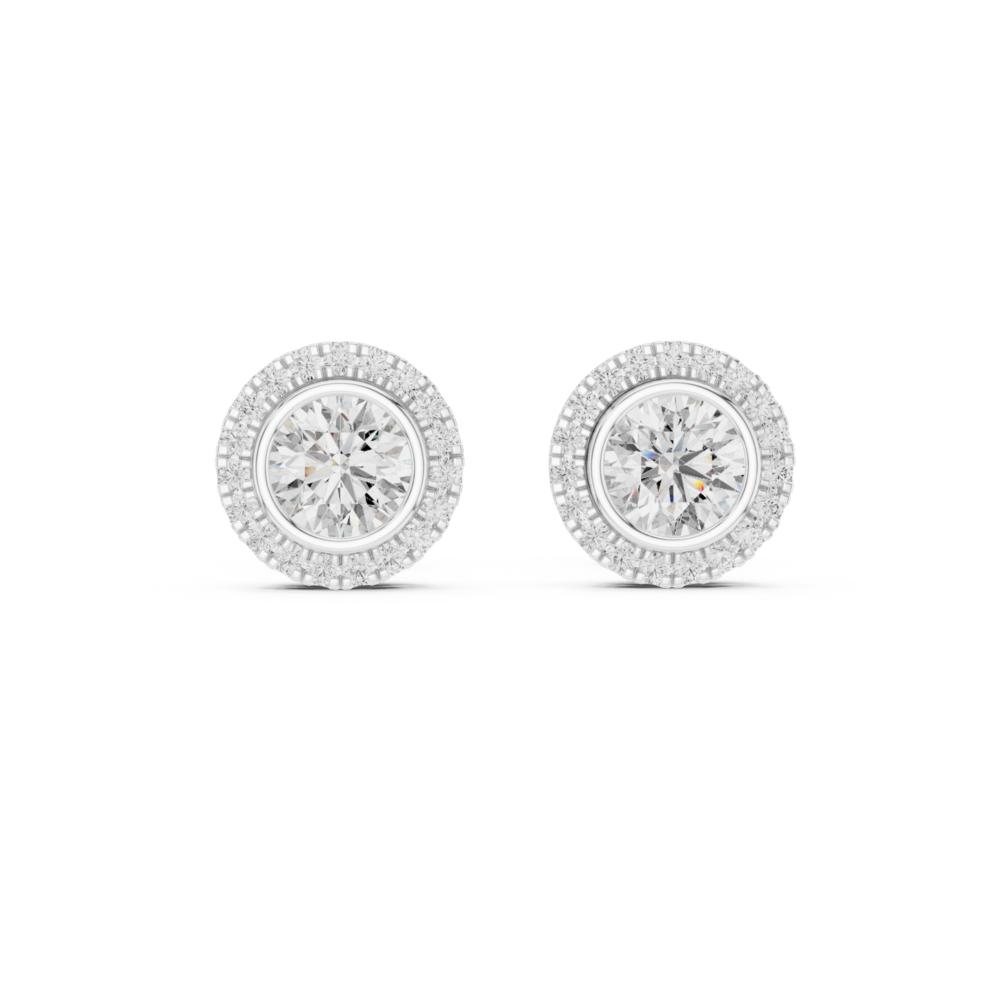 Double Halo Round Cut Diamond Stud Earrings