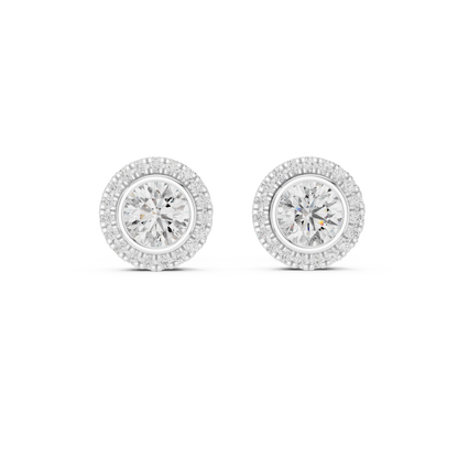 Double Halo Round Cut Diamond Stud Earrings