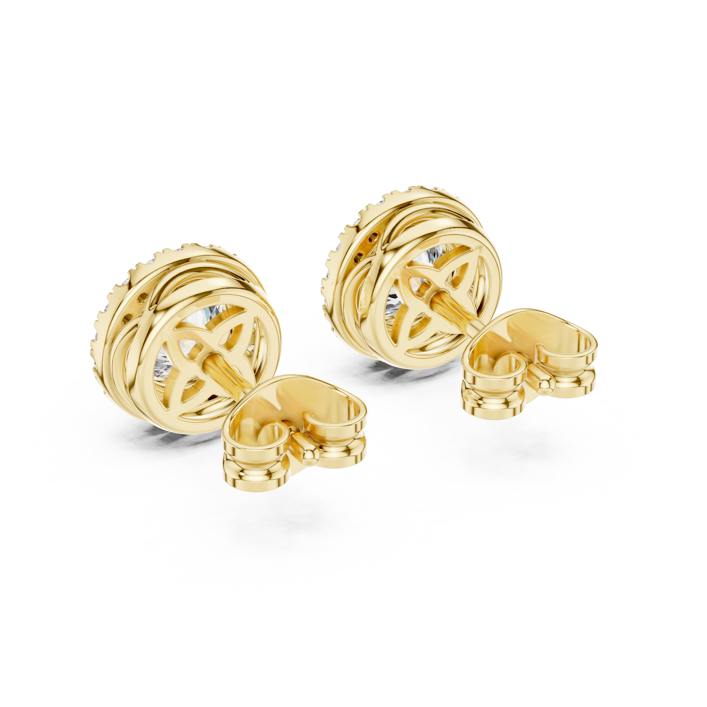 Double Halo Round Cut Diamond Stud Earrings