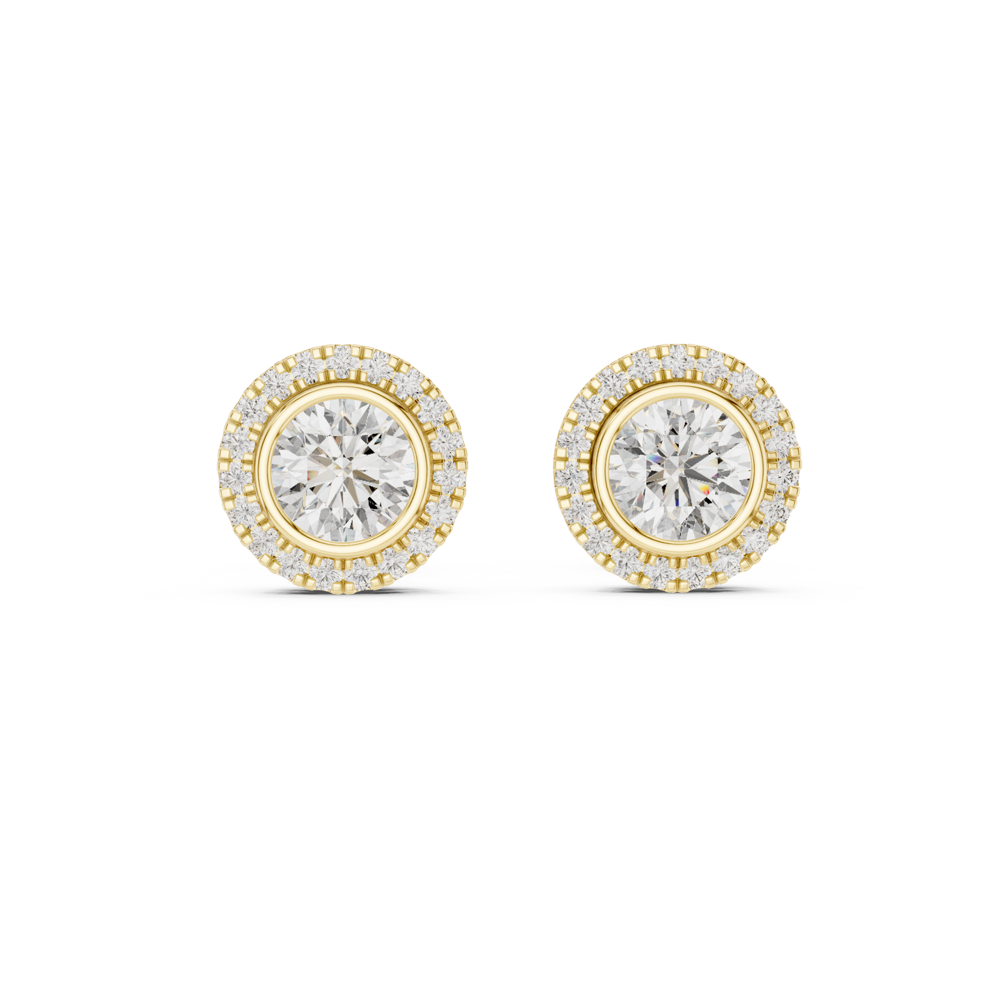 Double Halo Round Cut Diamond Stud Earrings