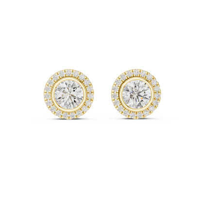 Double Halo Round Cut Diamond Stud Earrings
